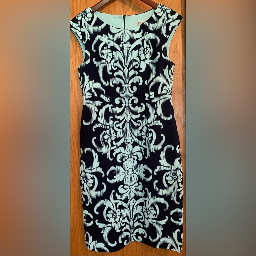 Dressbarn Navy and Teal Midi Dress - Silhouette